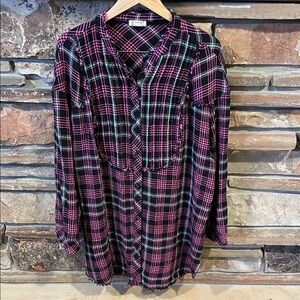 Intimately Free People Plaid About You Flannel Sleep Top Oversized Black Combo